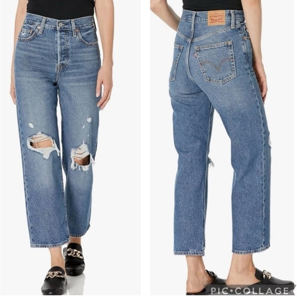 Levis Ribcage Straight Ankle Jeans Feeling Seen Medium Wash Distressed Busted 25 - Picture 1 of 15